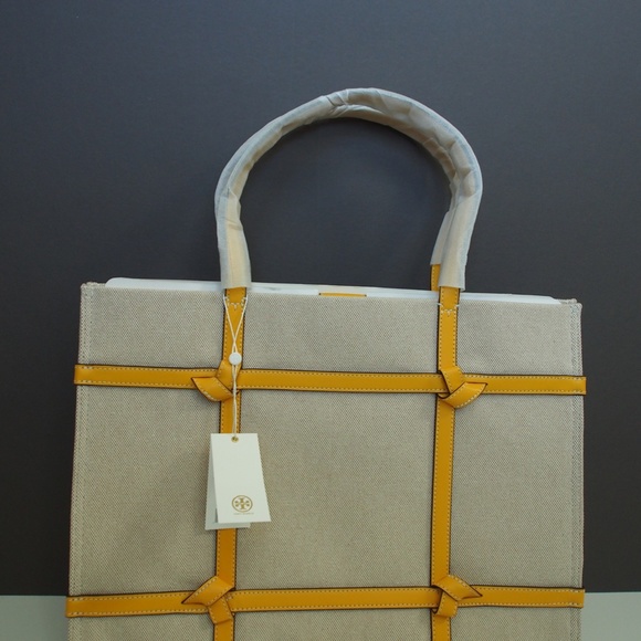 Tory Burch Ella Canvas Quadrant Knot Tote - Picture 3 of 9